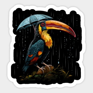 Hornbill Rainy Day With Umbrella Sticker